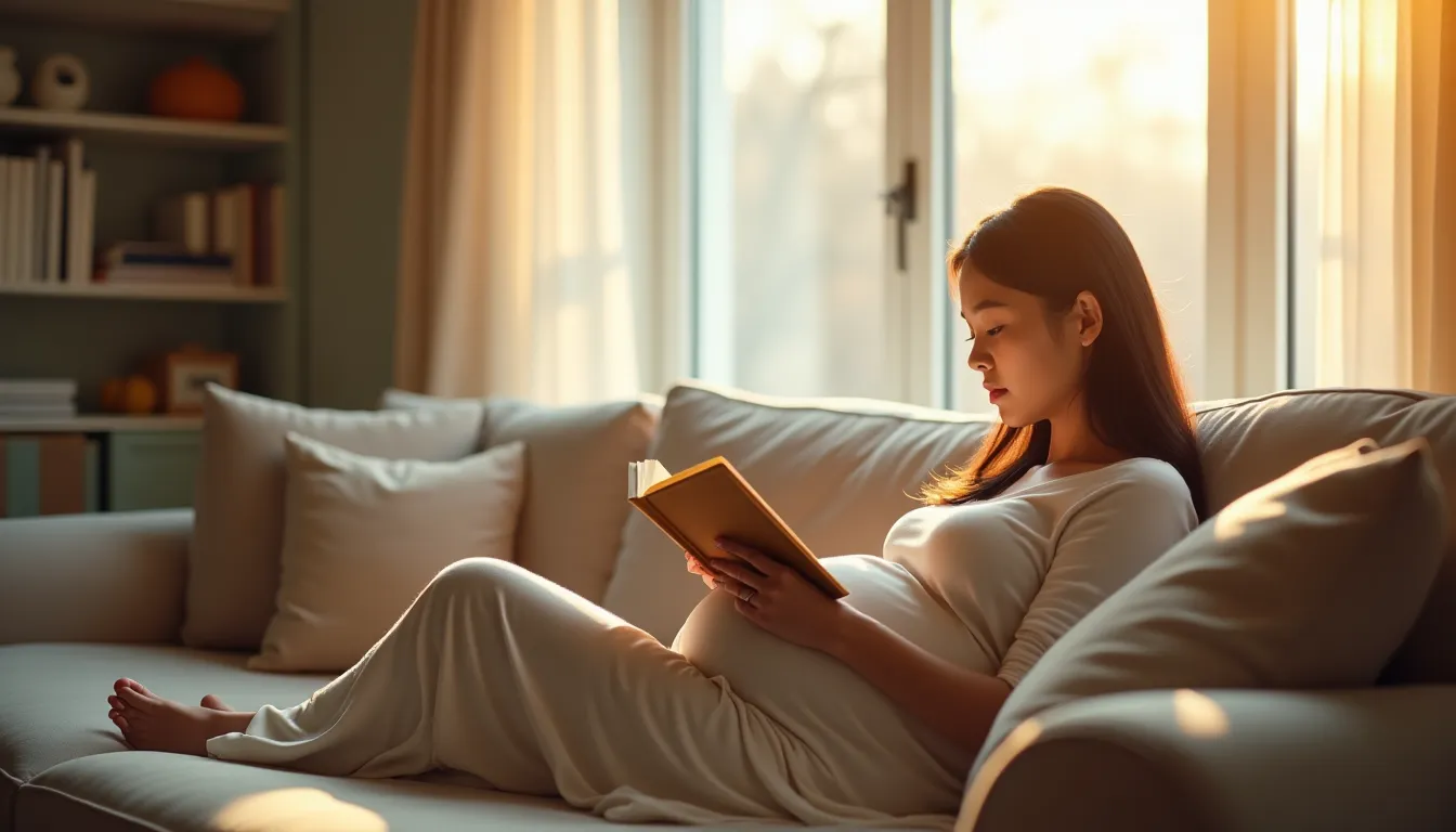 Pregnant woman reading about what to expect at her upcoming 20-week anomaly scan
