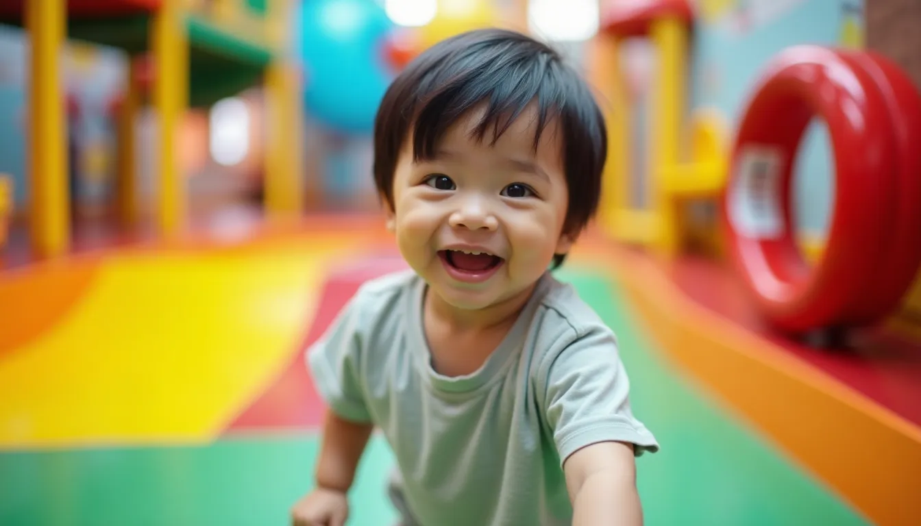 Toddler enjoying a colourful indoor playground in Singapore